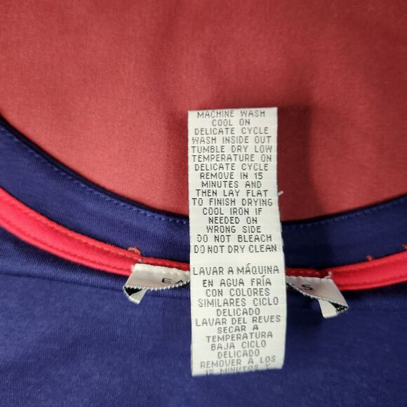 Emily Daniels Blue Nautical Top Large V Neck Red Trim Yacht Club Coastal - Picture 5 of 8